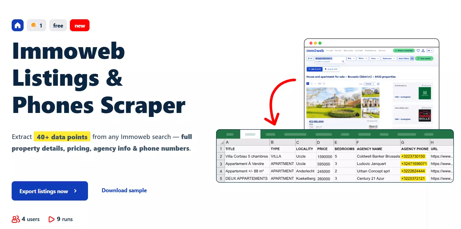 Immoweb Listings & Phones Scraper 🏠