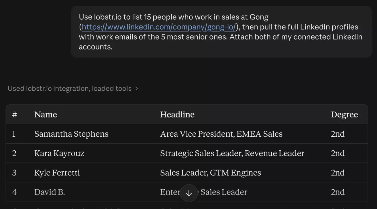 15 Gong sales people from the Company Employees Scraper