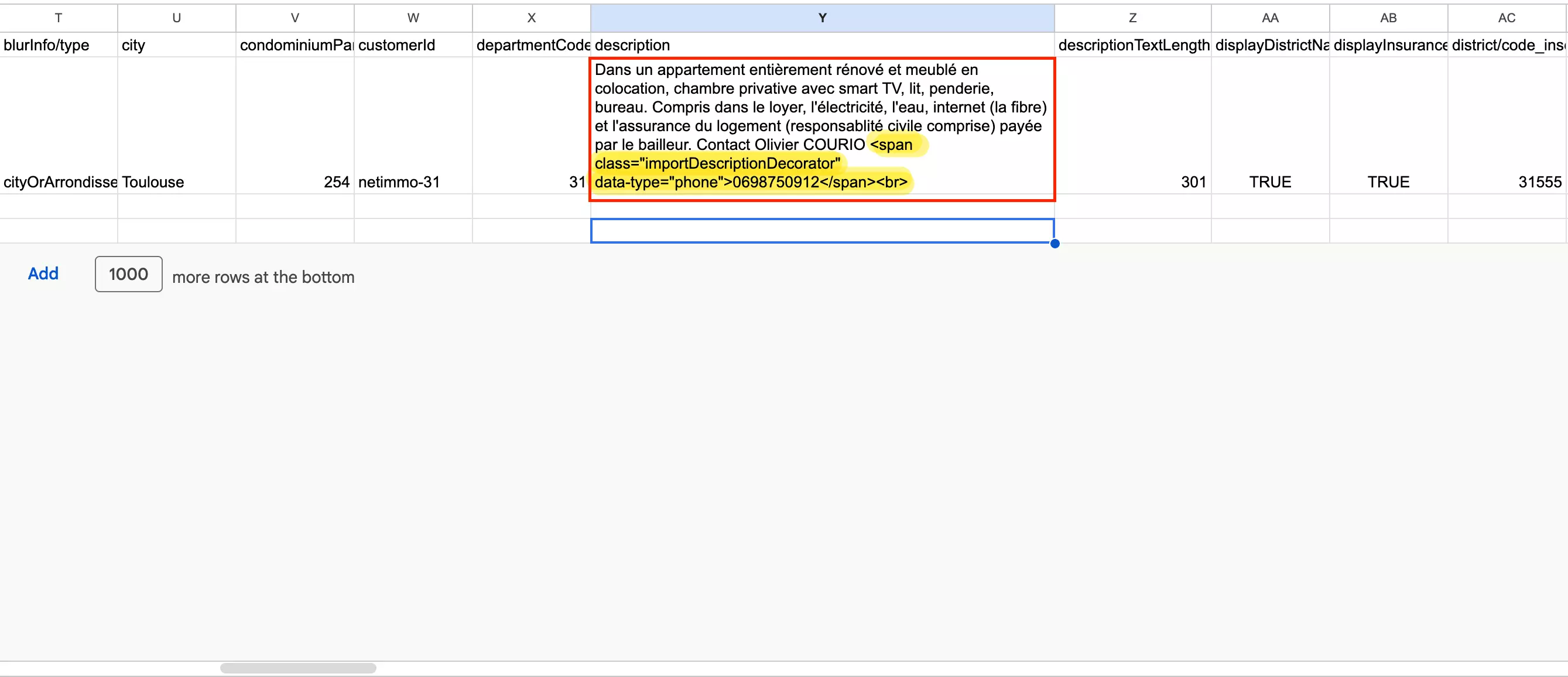 Apify output showing raw HTML in the description field