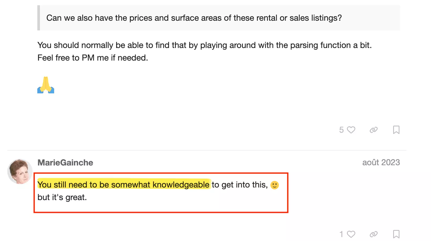 growthhacking.fr post showing users struggling to scrape Bien'Ici