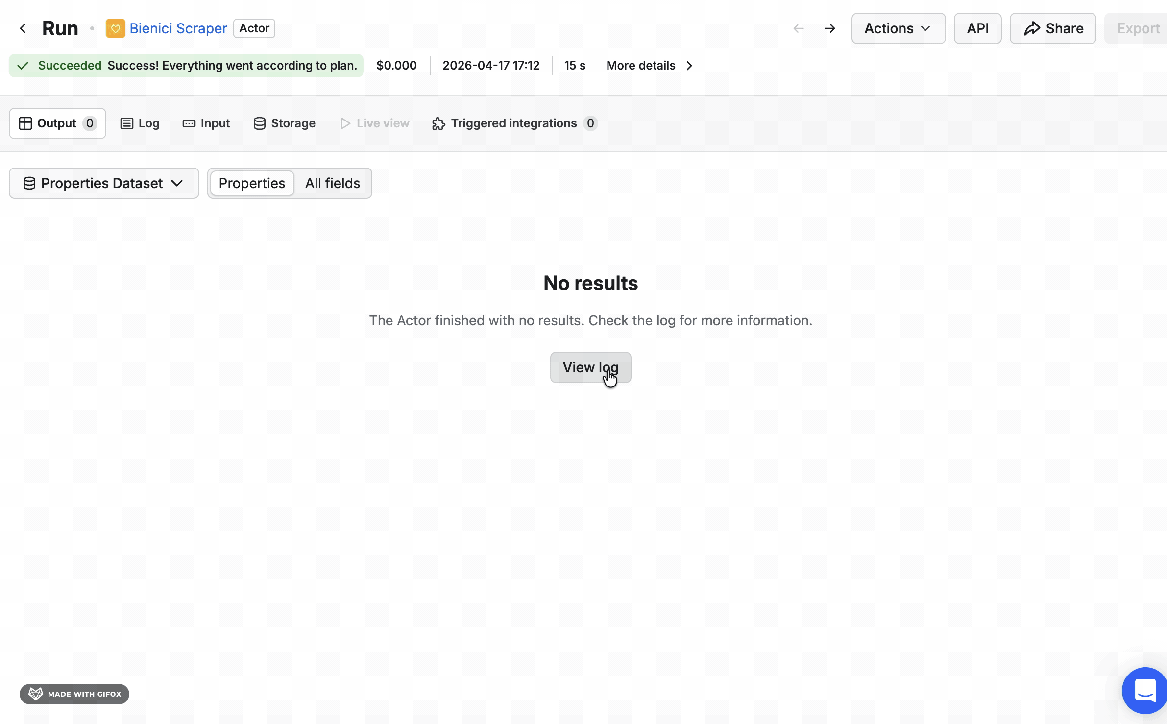 Second Apify Bien'Ici scraper returning zero results