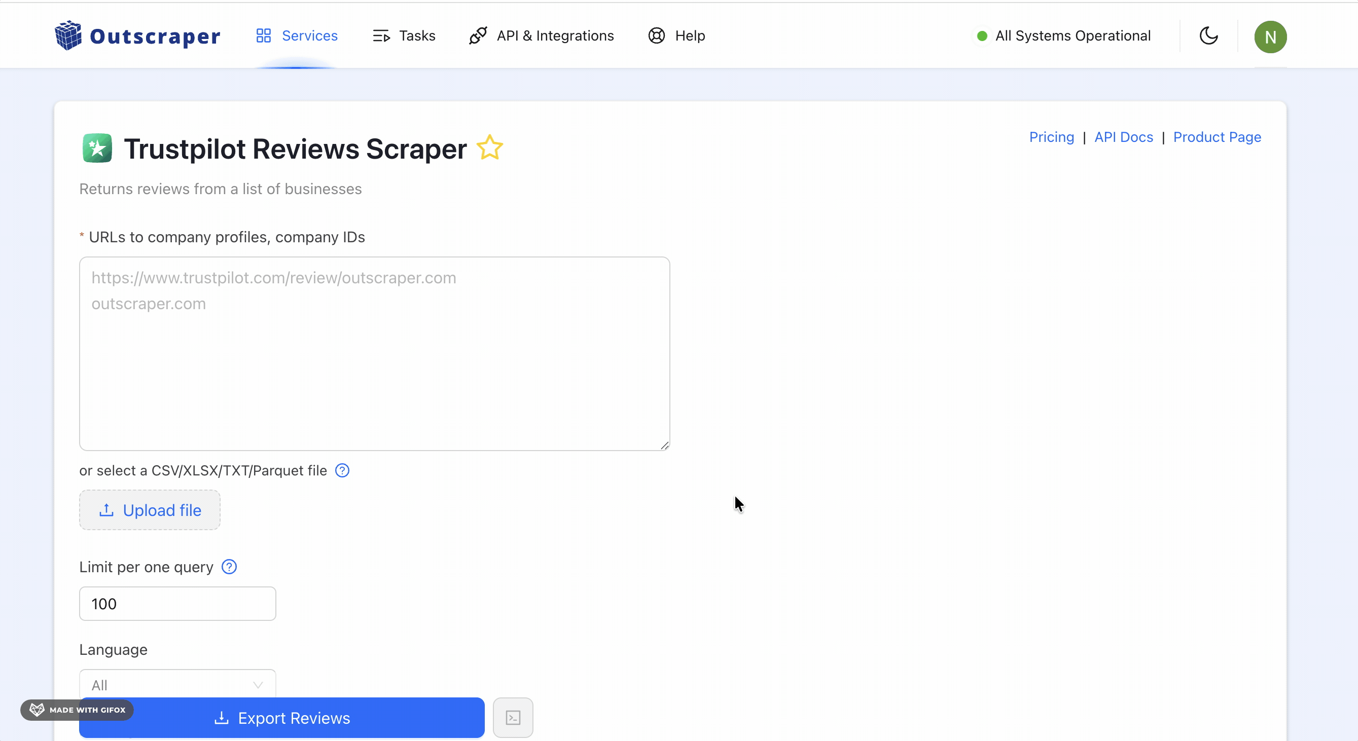 Outscraper dashboard