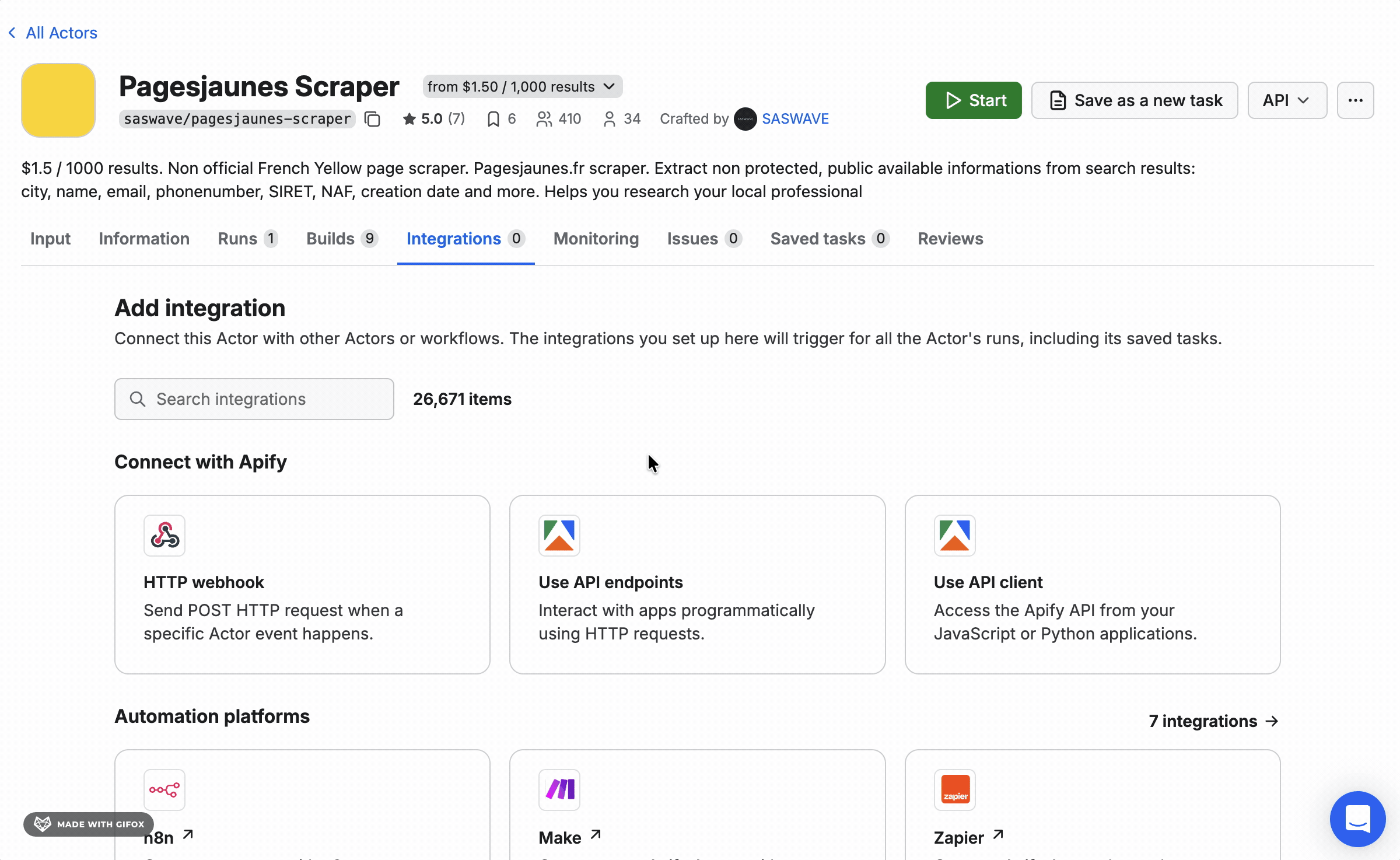 Apify integrations with Make, Zapier, n8n