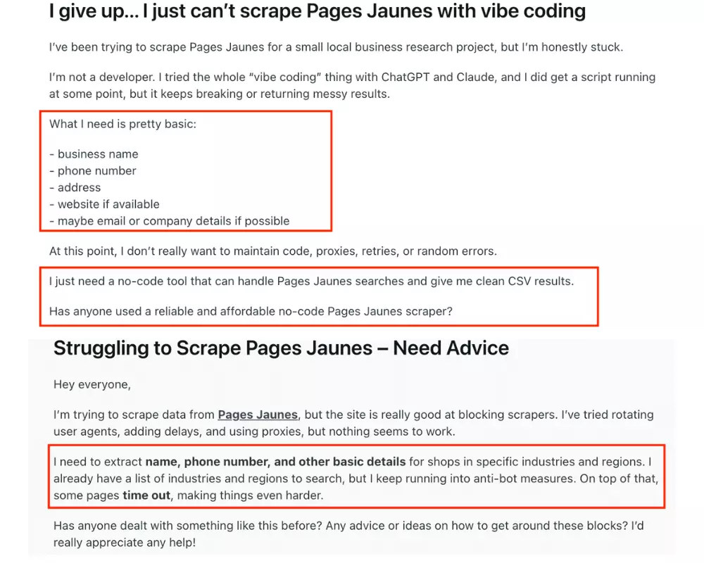 Community posts about PagesJaunes scraping
