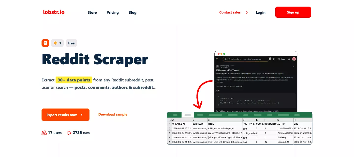 lobstr.io Reddit Scraper store page