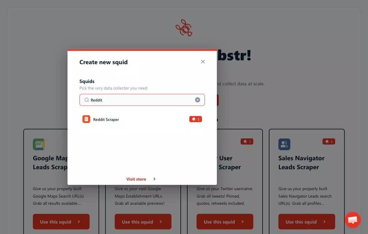 Creating a new Squid with the Reddit Scraper in lobstr.io