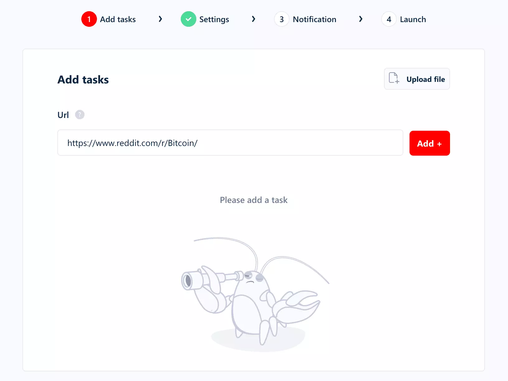 Adding Reddit URLs as tasks in lobstr.io