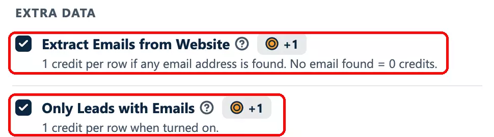 Squid settings: Extract Emails from Website and Only Leads with Emails switched on