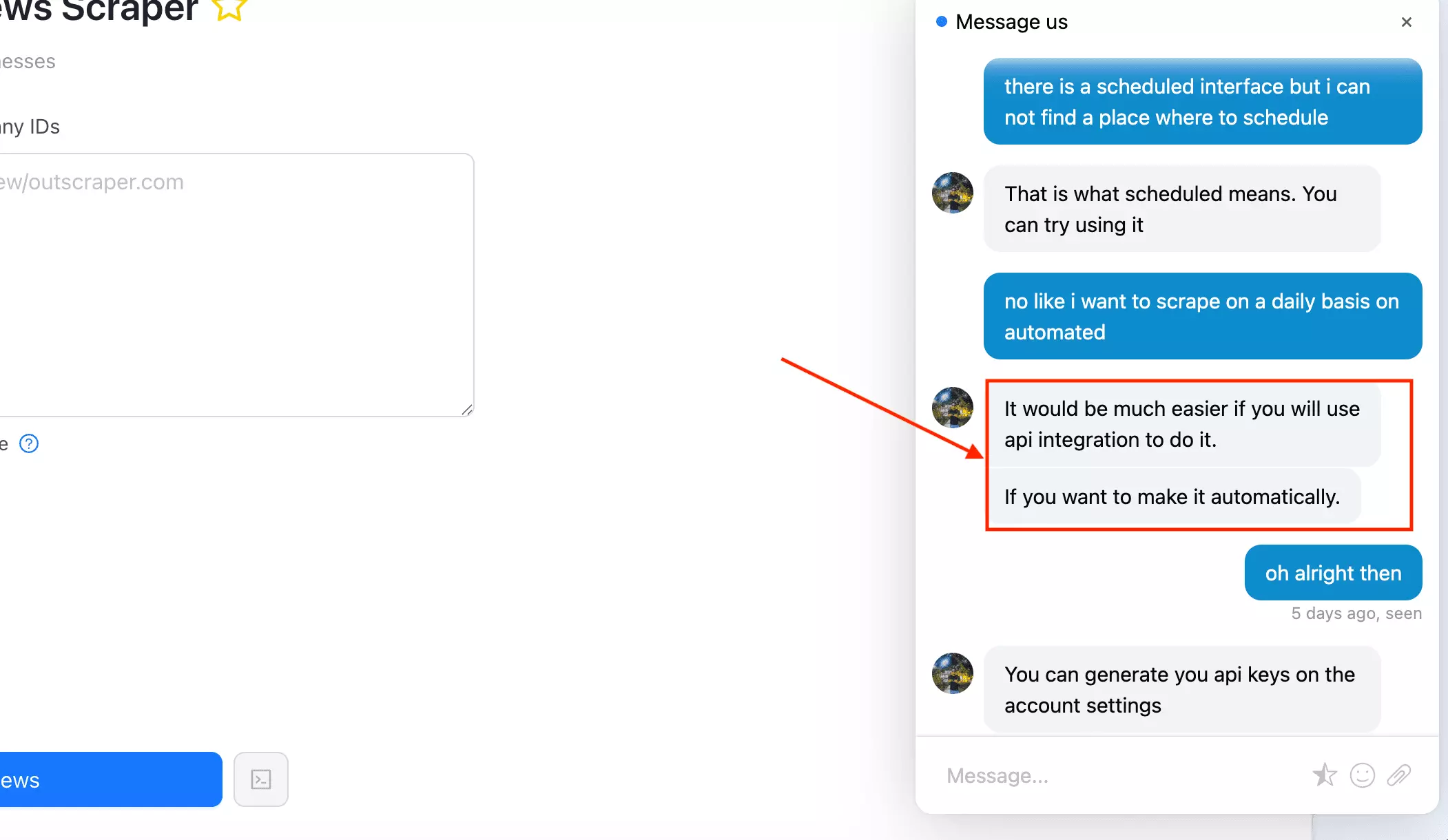 Support request on scheduling
