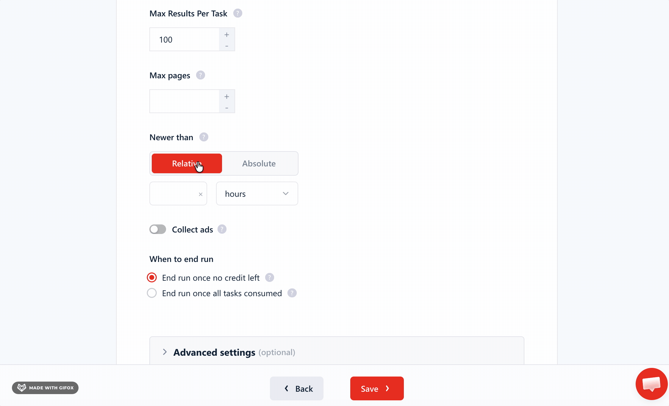 lobstr.io time filter — relative and absolute mode