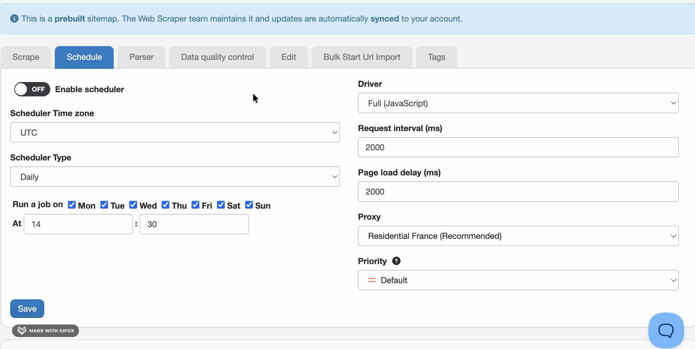 WebScraper.io scheduling options
