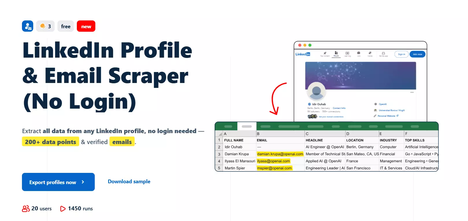 1. lobstr.io LinkedIn Profile & Email Scraper (No Login)