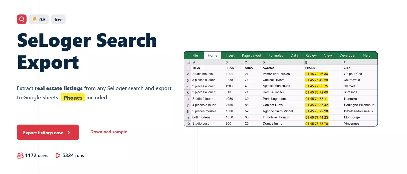 1. lobstr.io SeLoger Search Export