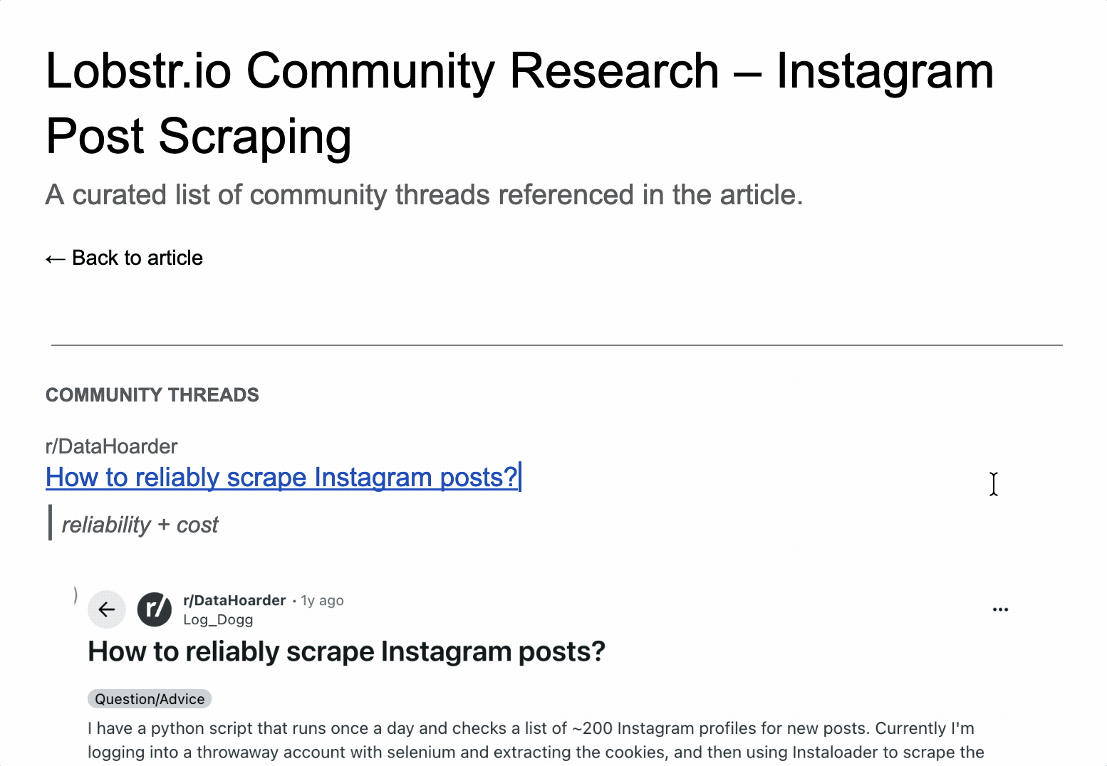 Community threads on Instagram scraping failures and tool breakdowns