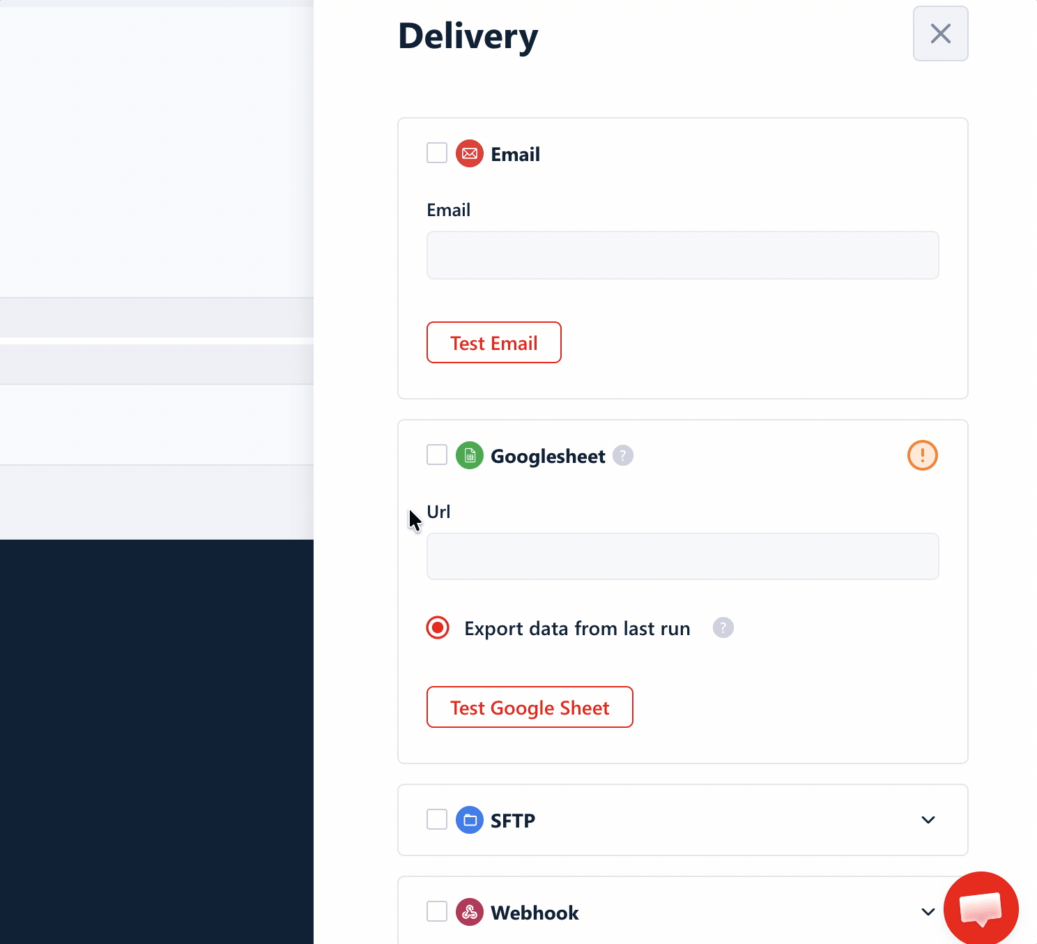 Automatische Zustellung an Google Sheets, Amazon S3, SFTP, E-Mail oder einen Webhook