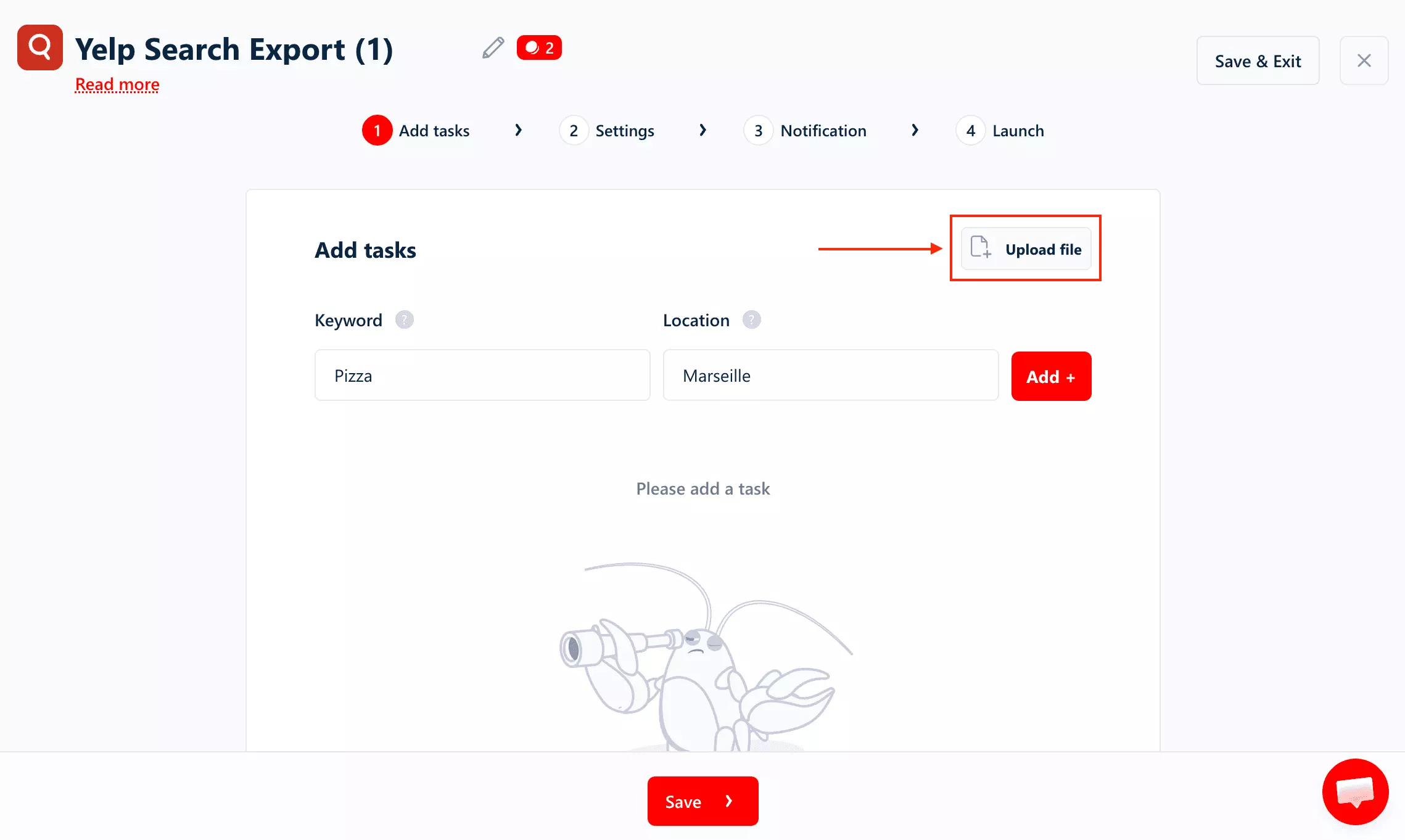 lobstr.io scalability settings showing CSV upload