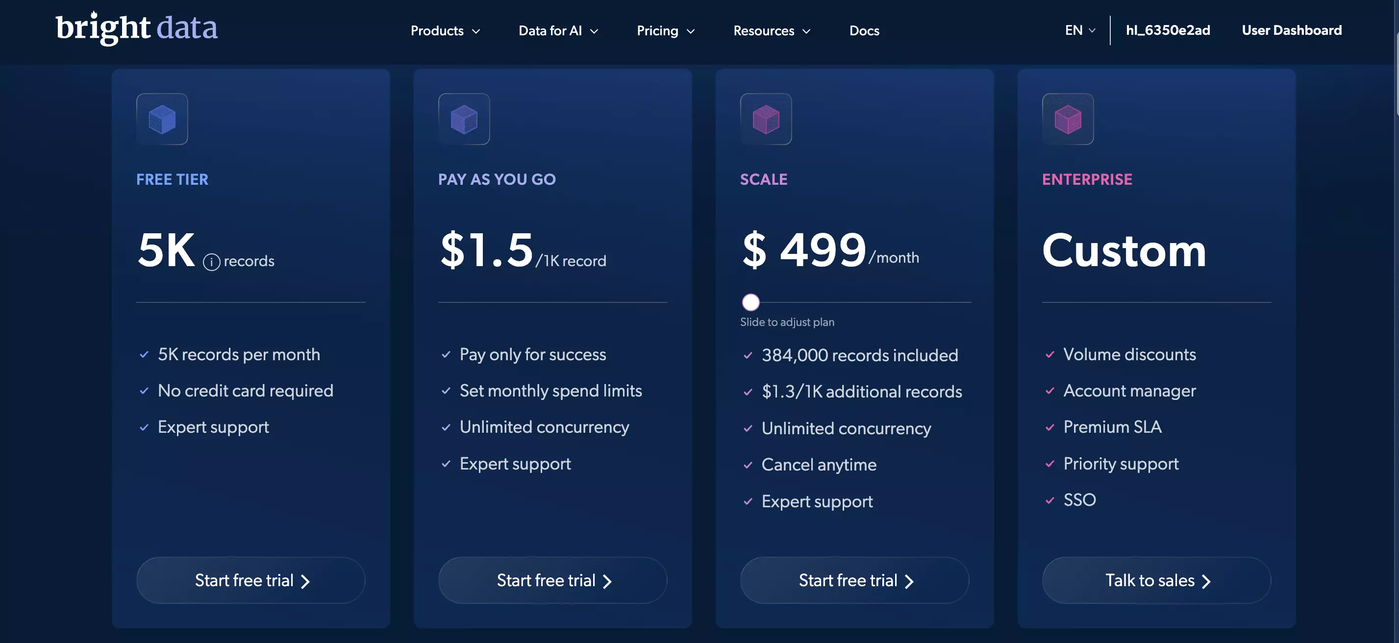 Bright Data pricing — pay-as-you-go and monthly subscription plans
