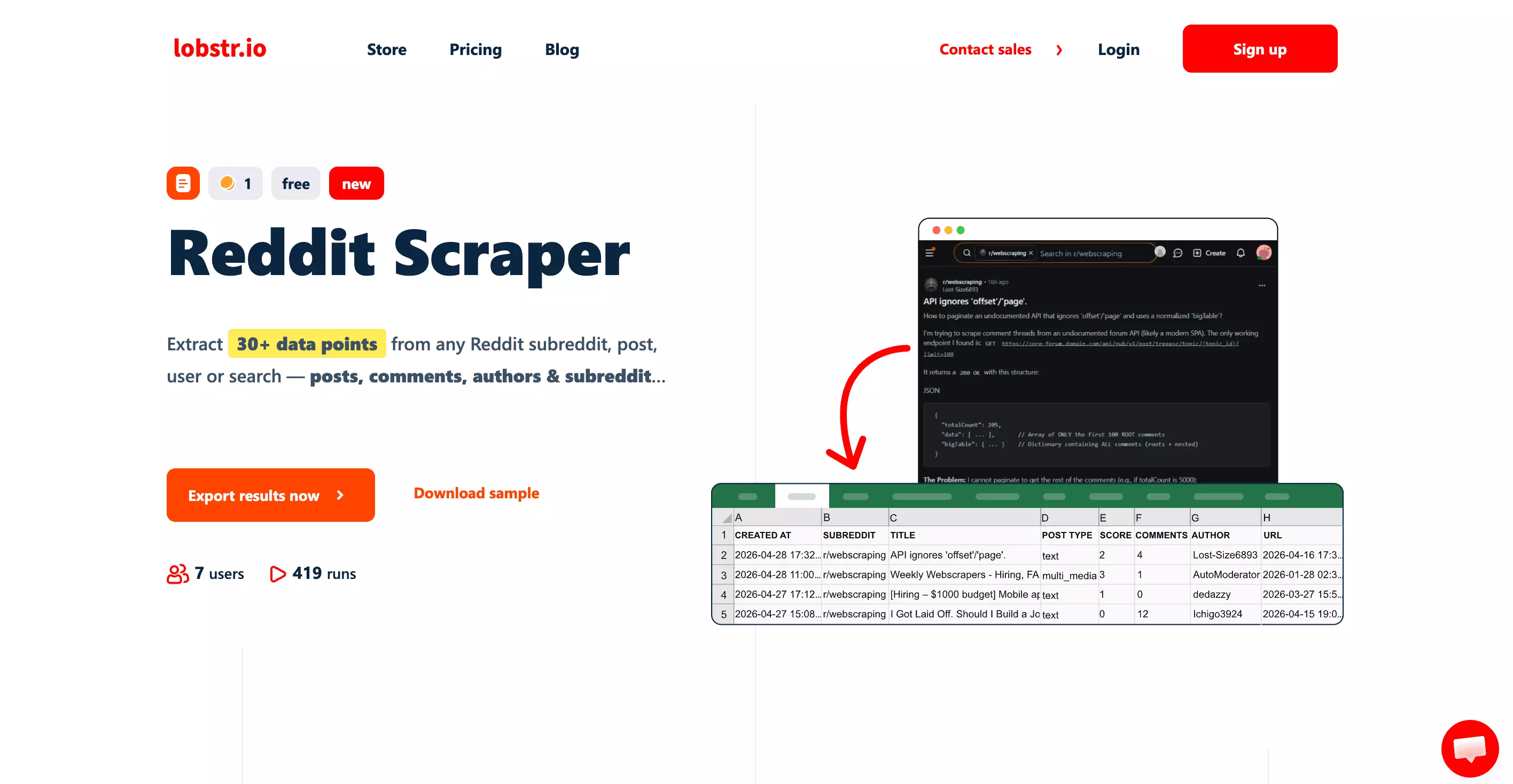 lobstr.io Reddit scraper — no-code interface with API access for structured Reddit data collection