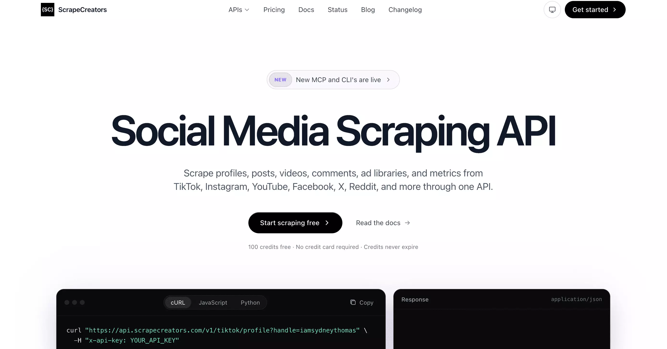 ScrapeCreators homepage
