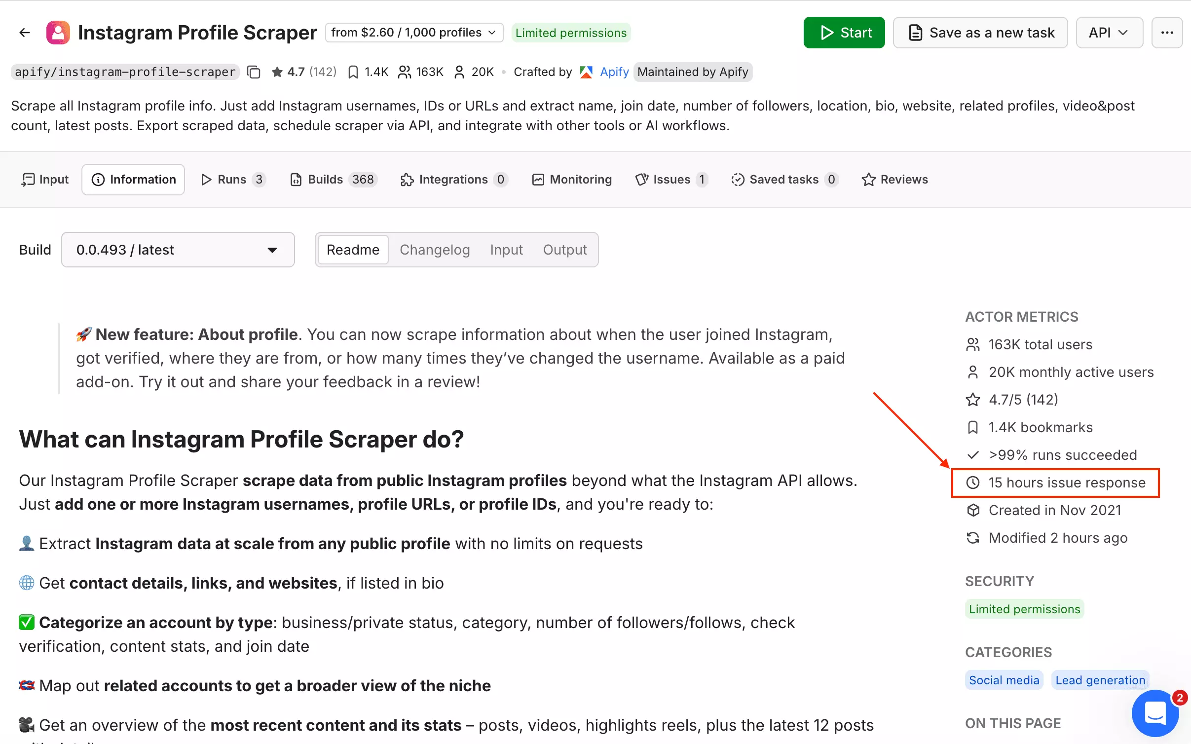 Apify actor issue response time showing 15 hours average