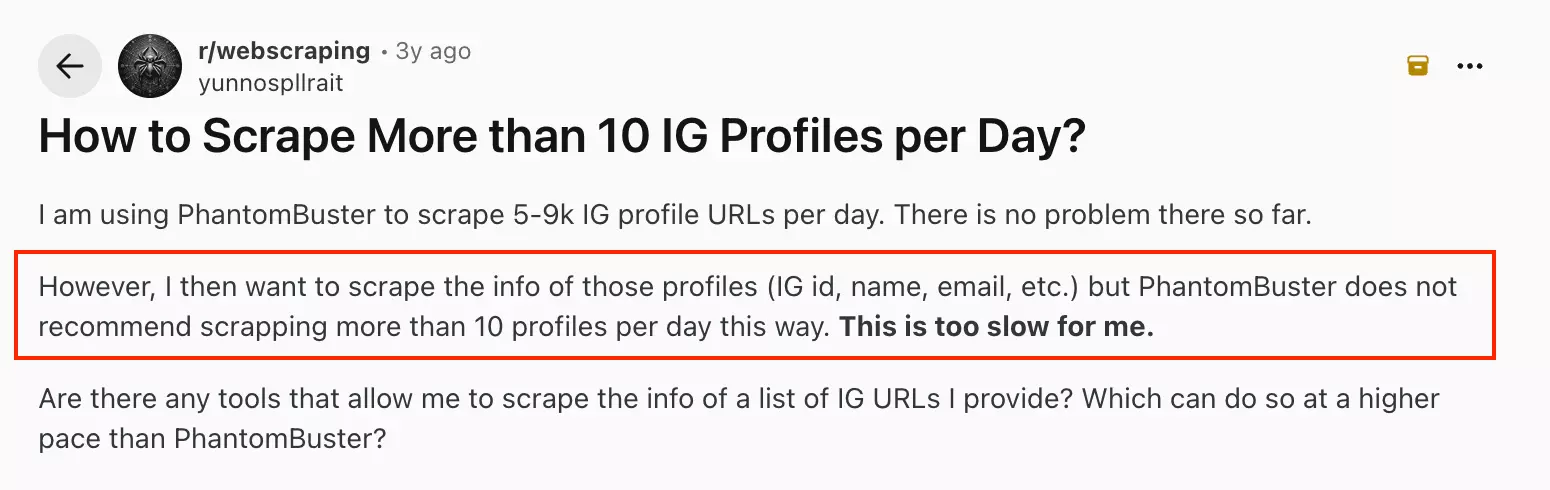 reddit thread on scalable IG profile scraping