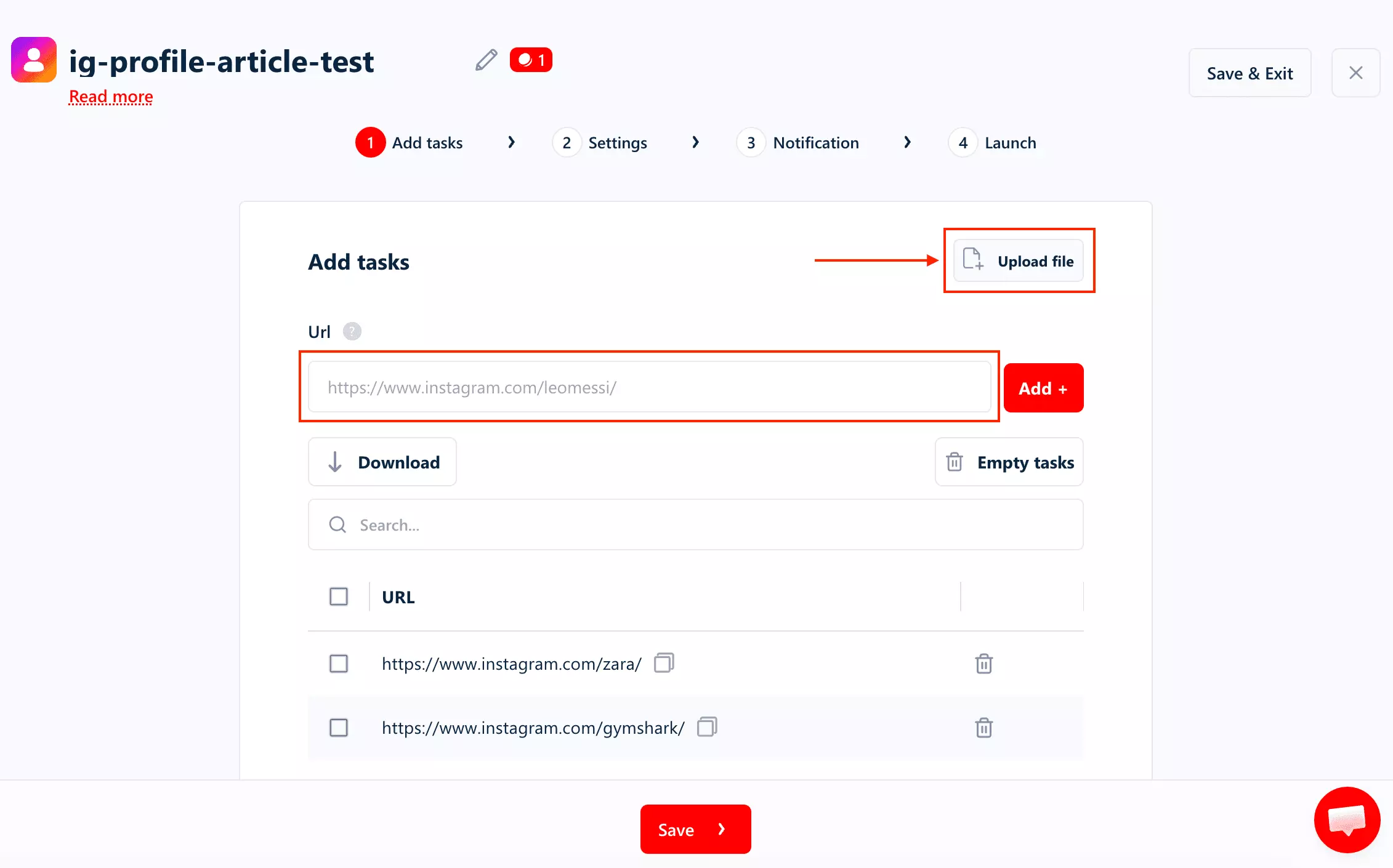 lobstr.io CSV upload for bulk profile links