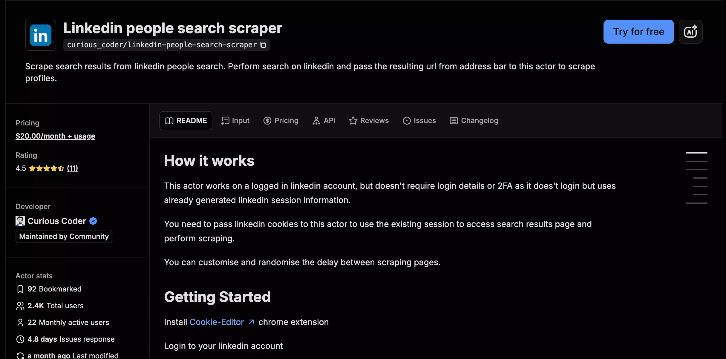 curious_coder LinkedIn People Search Scraper page on the Apify Store