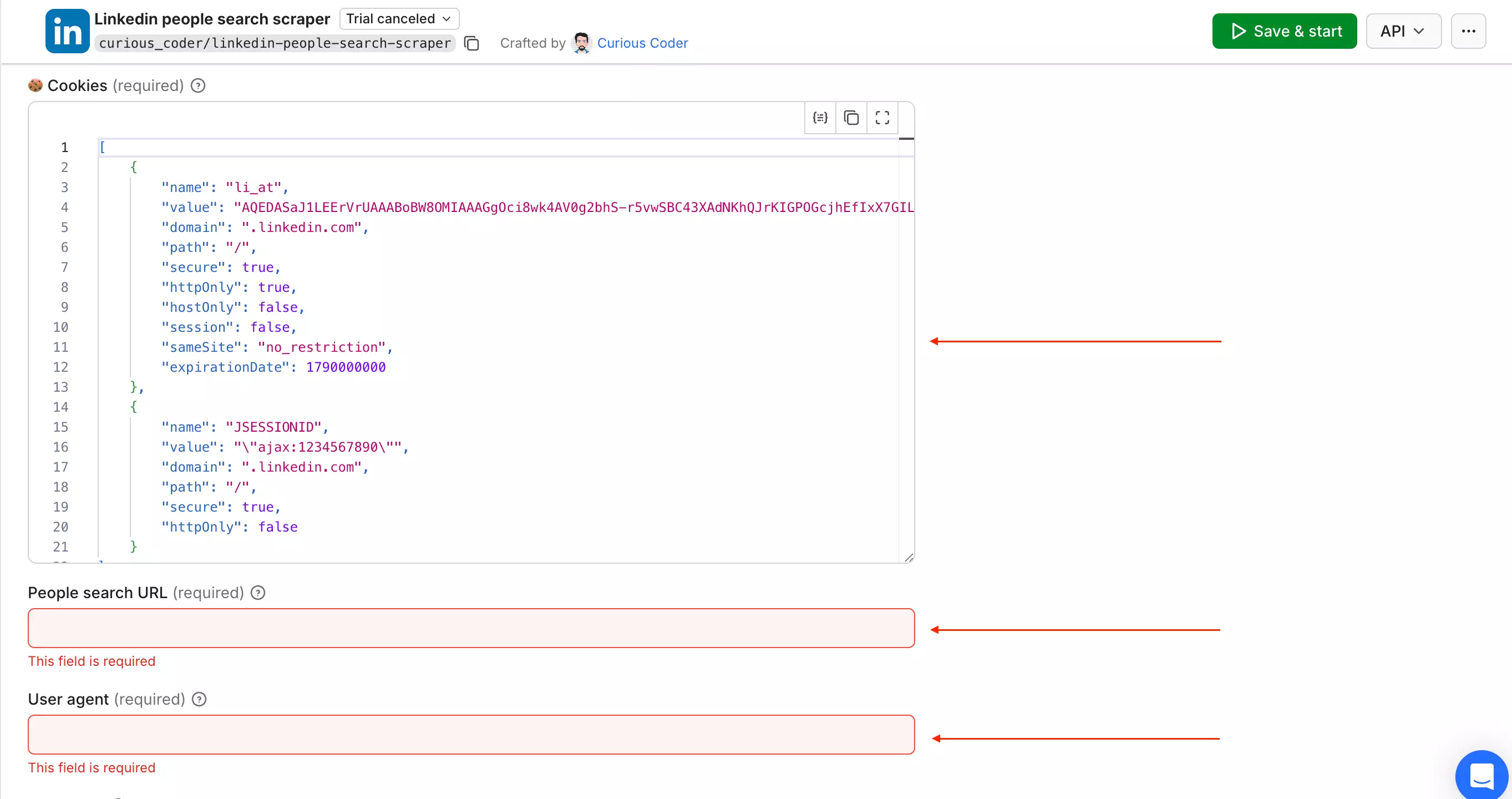 curious_coder cookie input expecting a Cookie-Editor style JSON array