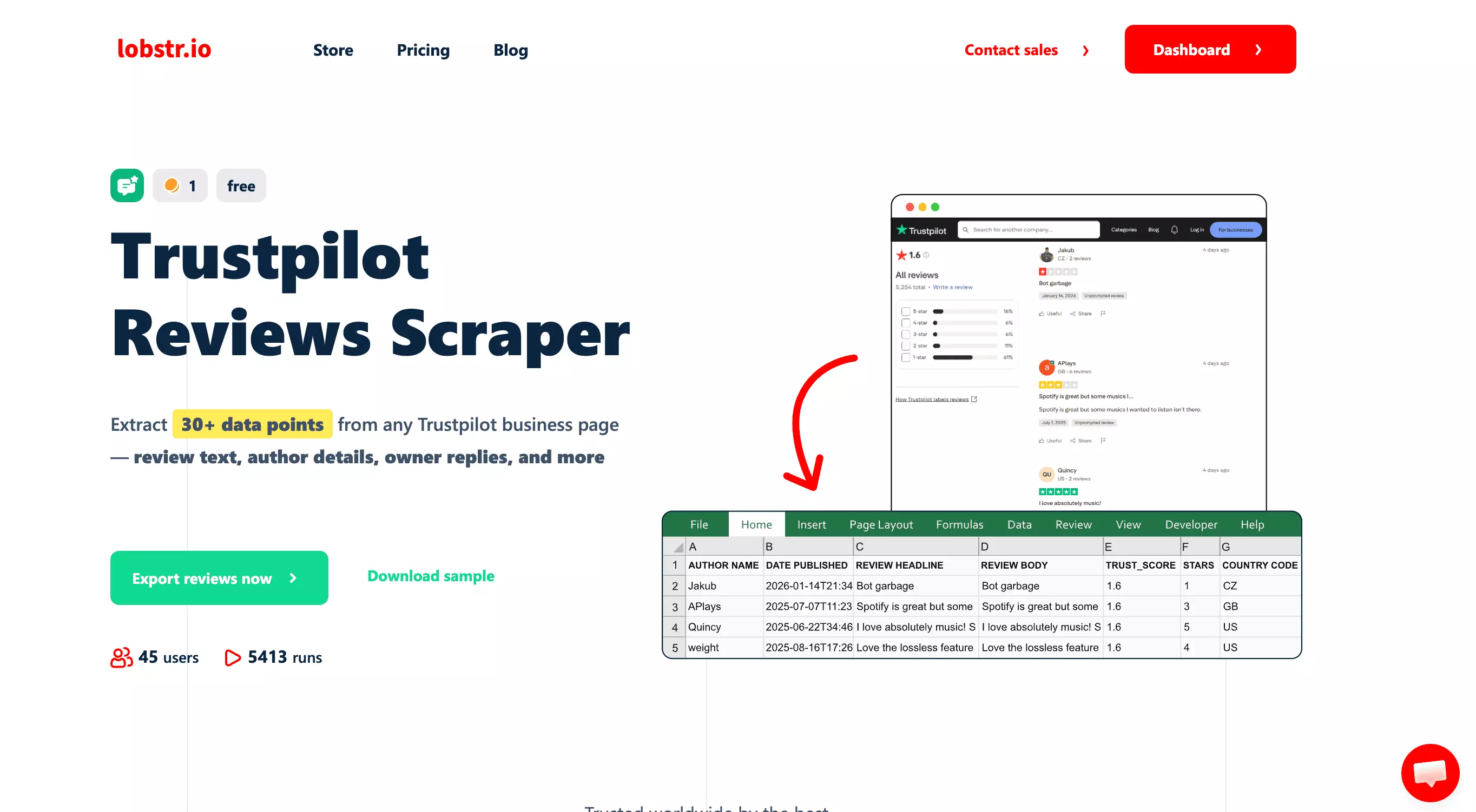 lobstr.io homepage and scraper store