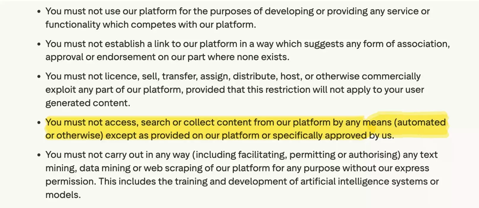 Trustpilot's Terms of Use restricting the use of automated tools and scripts