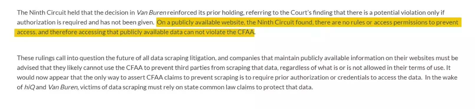 Ninth Circuit ruling that scraping publicly accessible data is not a violation of US anti-hacking law