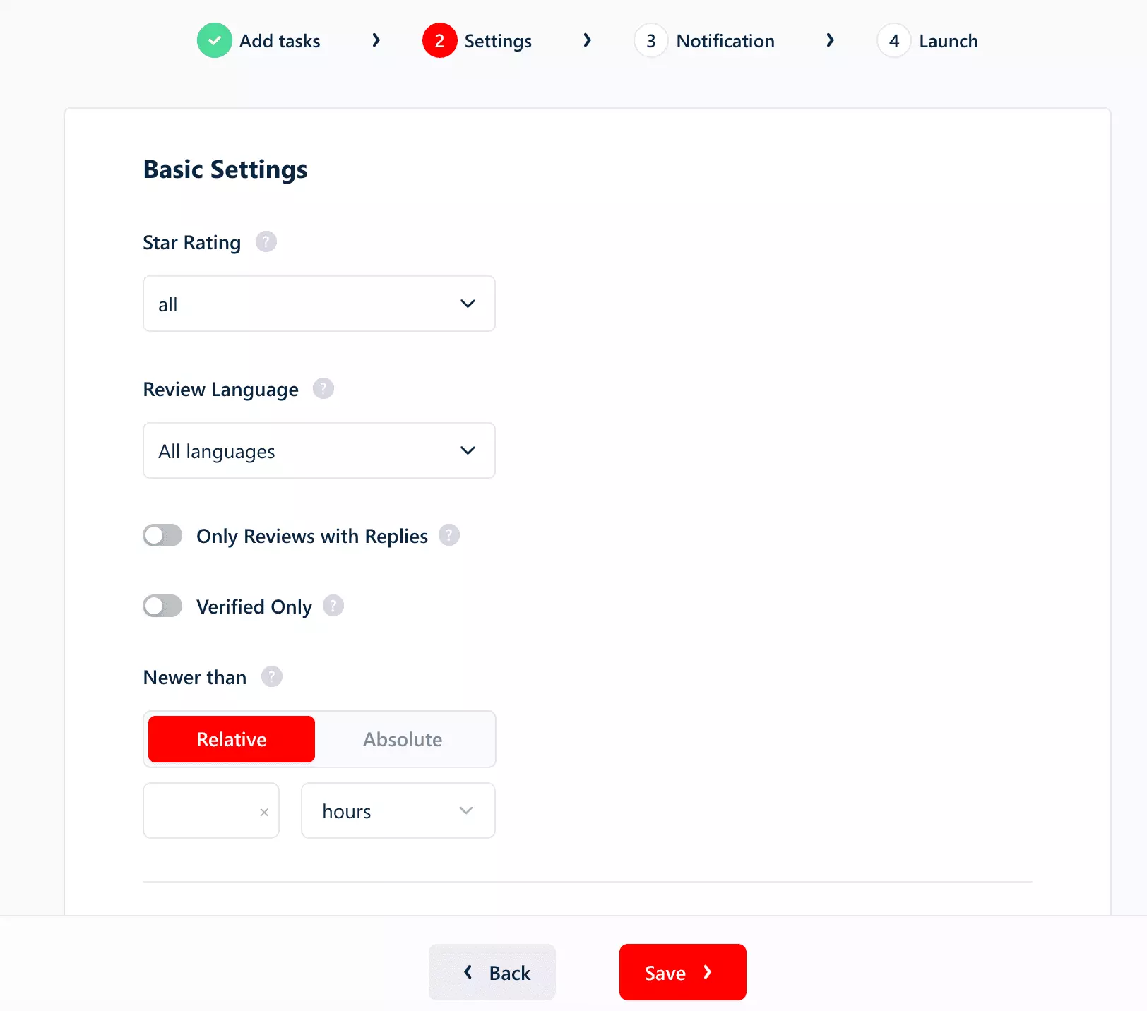 lobstr.io Trustpilot scraper filter settings for date, stars, language, verified status and result limits