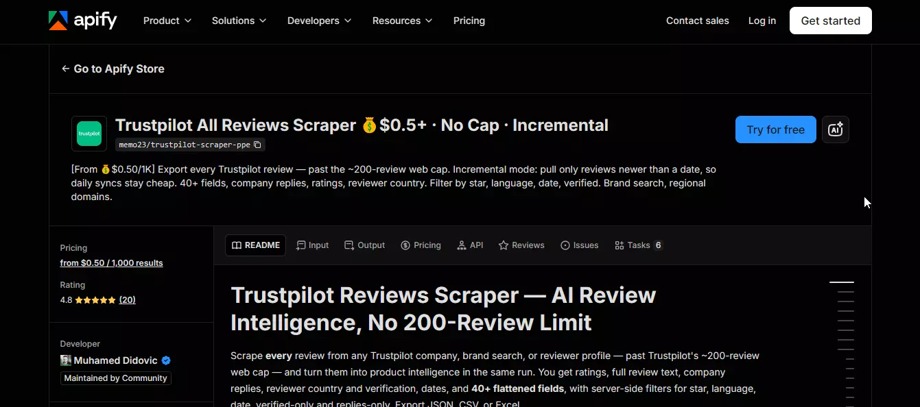 Apify Trustpilot All Reviews Actor