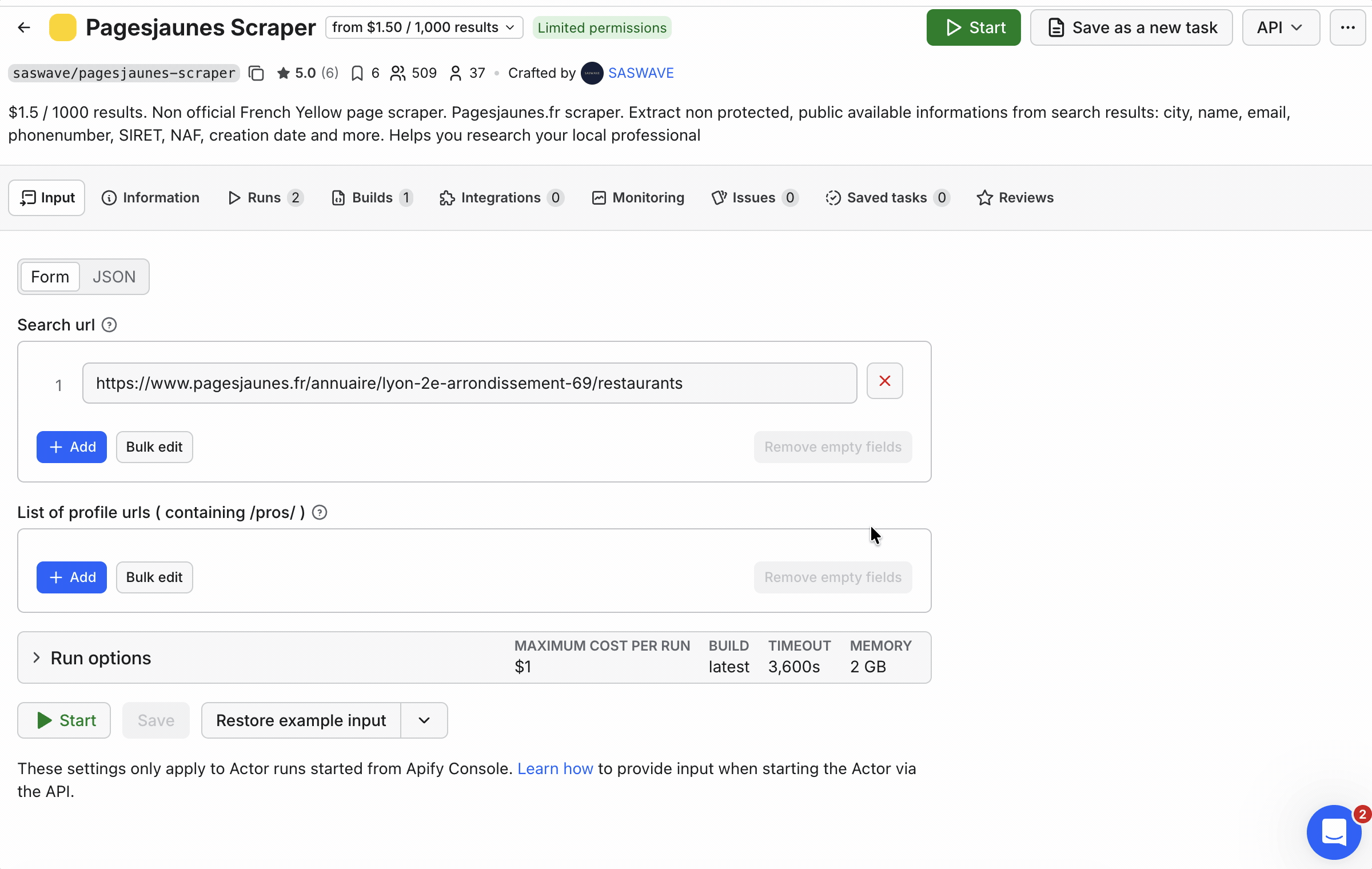 Apify usability interface