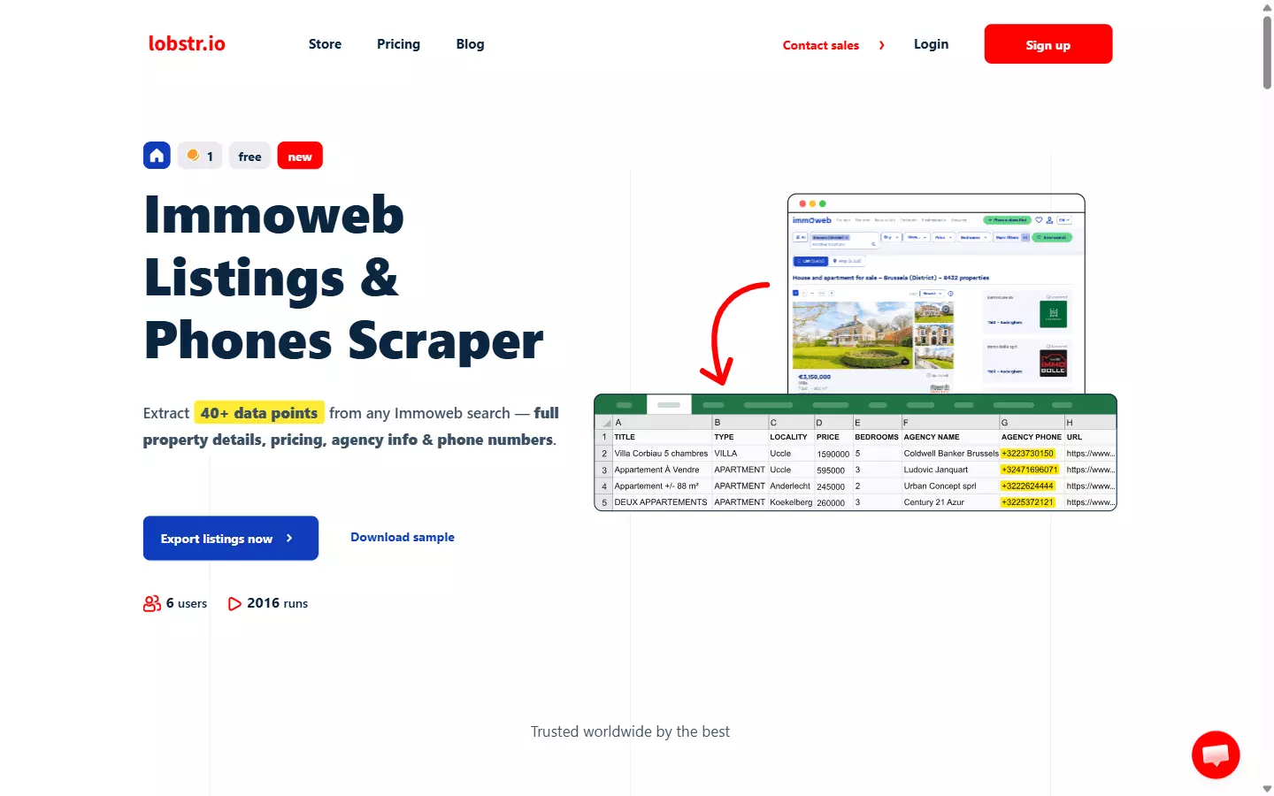 lobstr.io Immoweb Listings and Phones Scraper store page