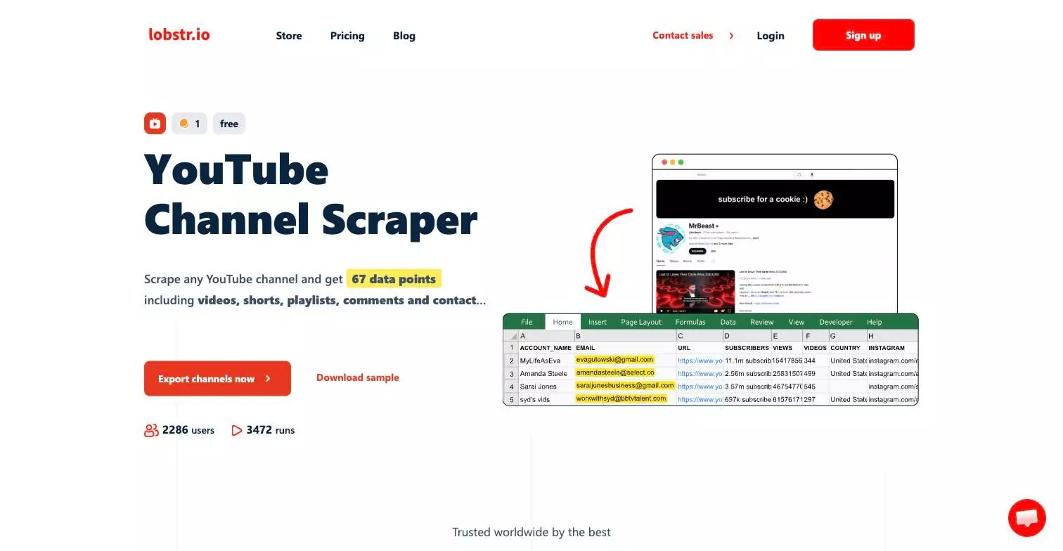 lobstr.io YouTube Channel Scraper store page