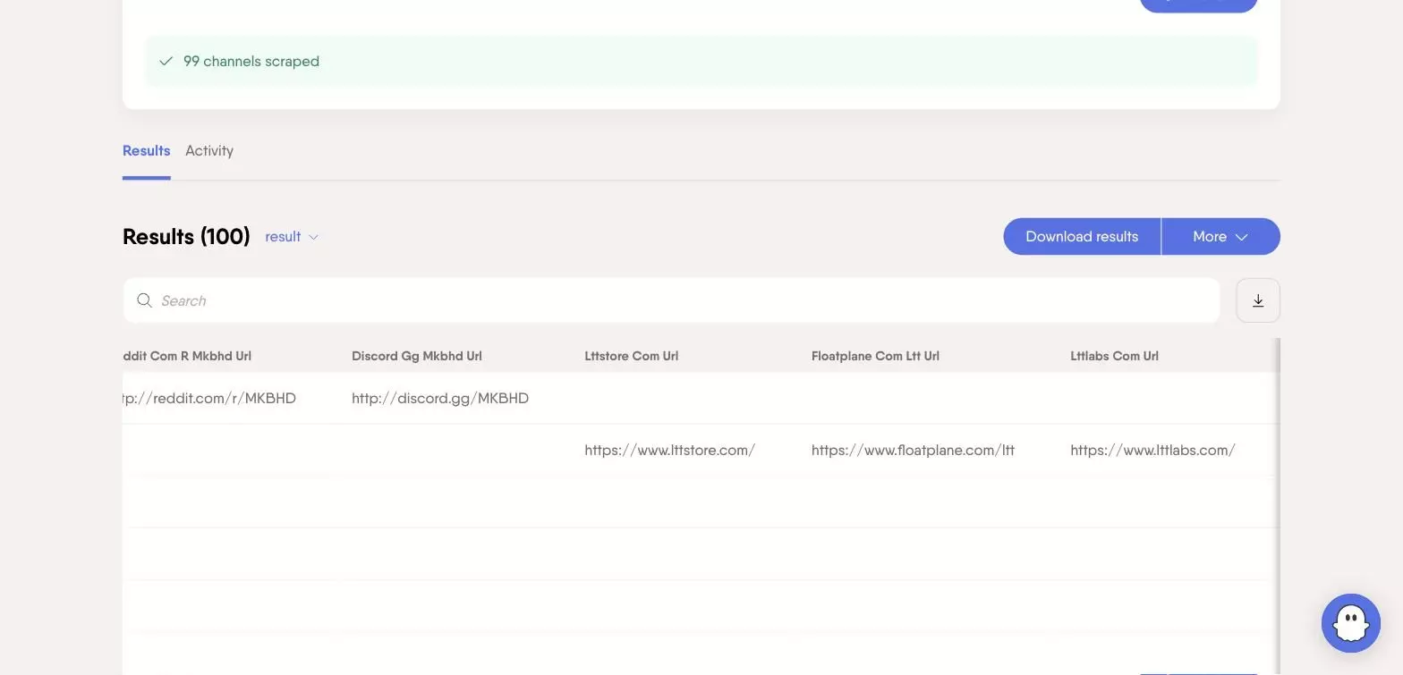 Phantombuster: 1 column per link