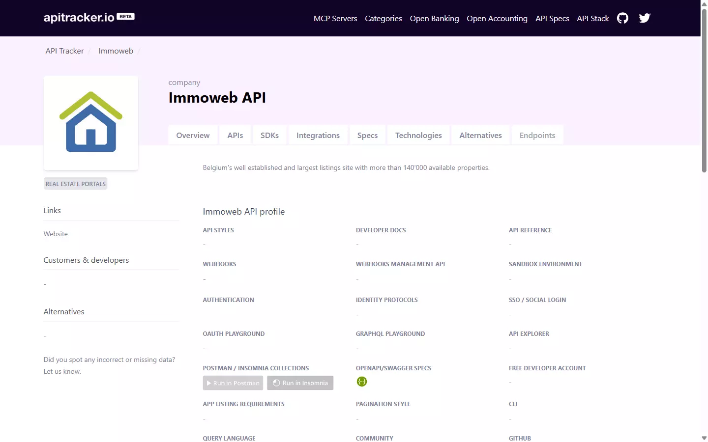 Immoweb API access has no public documentation