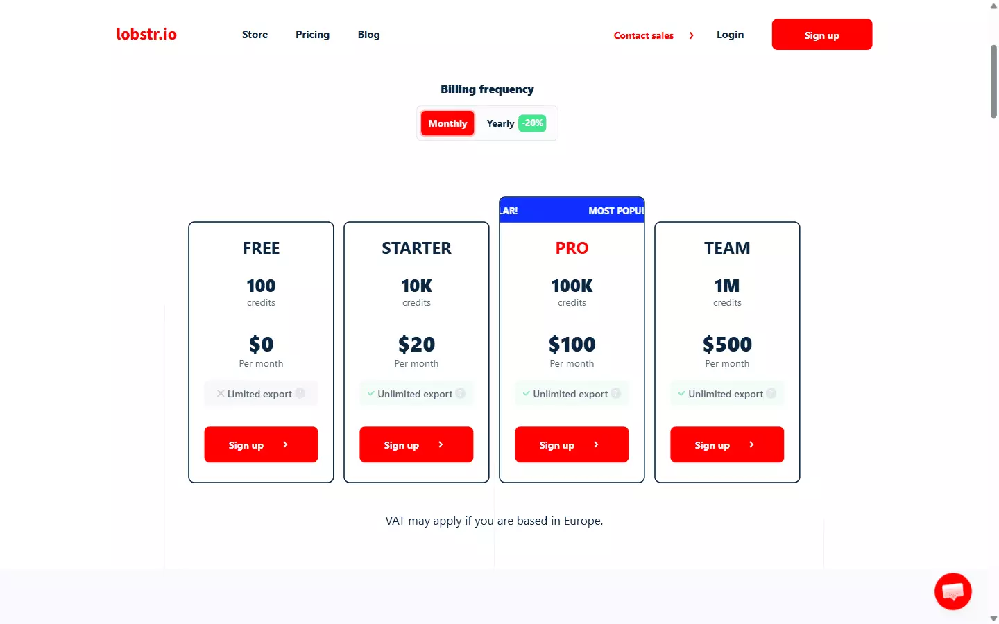 lobstr.io pricing plans