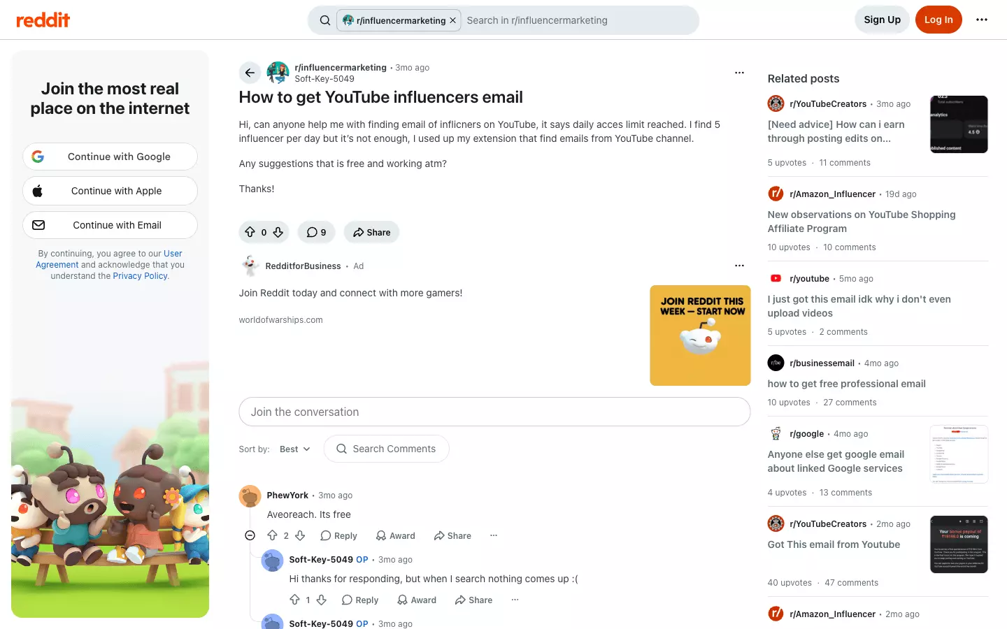 Reddit post about YouTube's daily email limit