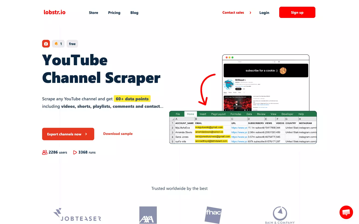 lobstr.io YouTube Channel Scraper store page