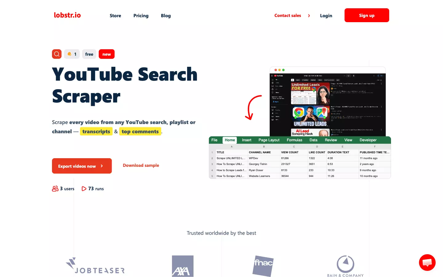 lobstr.io YouTube Search Scraper store page