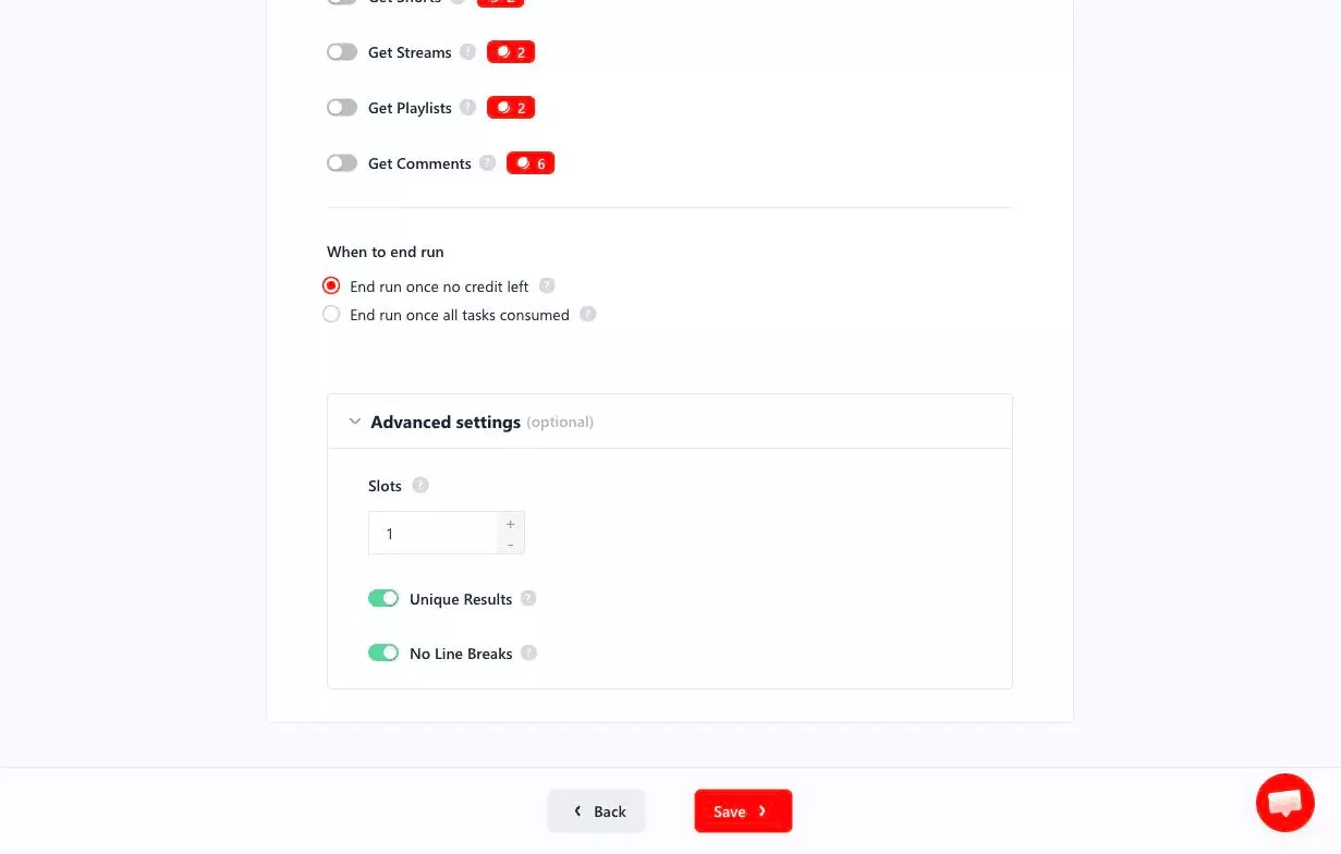 Advanced settings with Slots