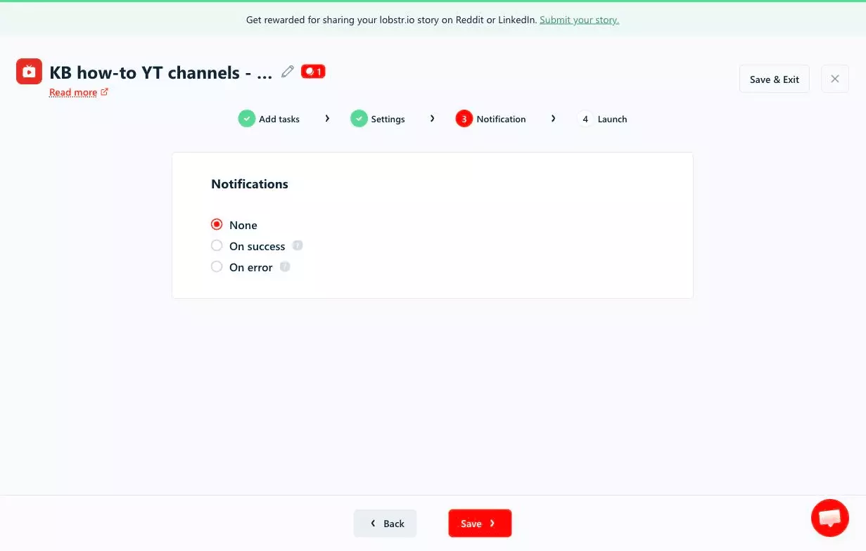 Notification options
