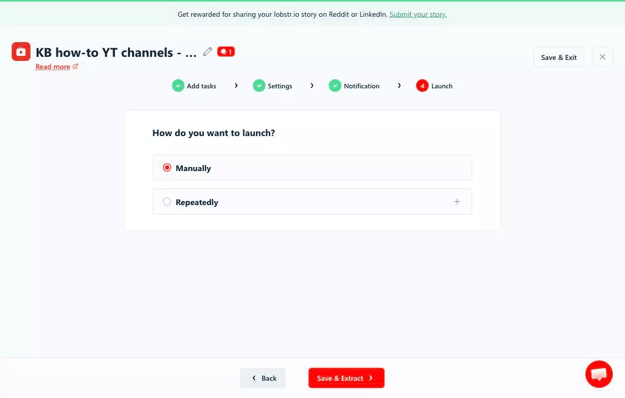 Launch step with Manually selected