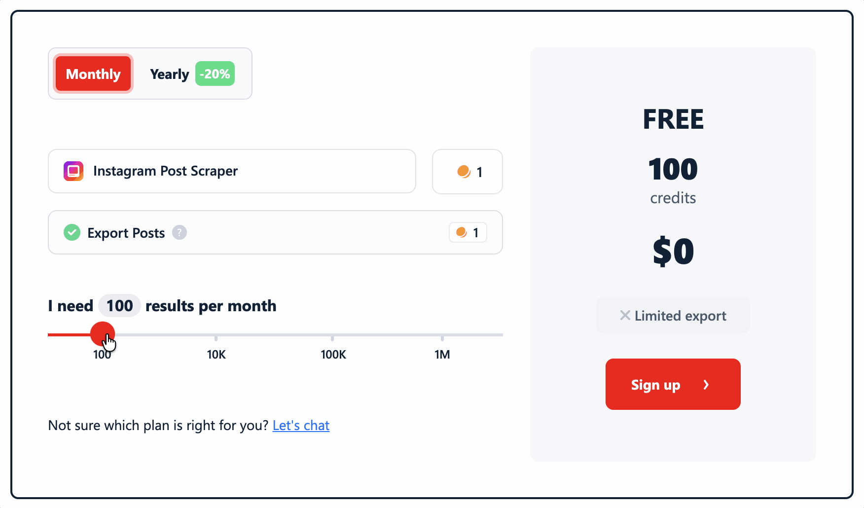 lobstr.io pricing page for Instagram post scraping