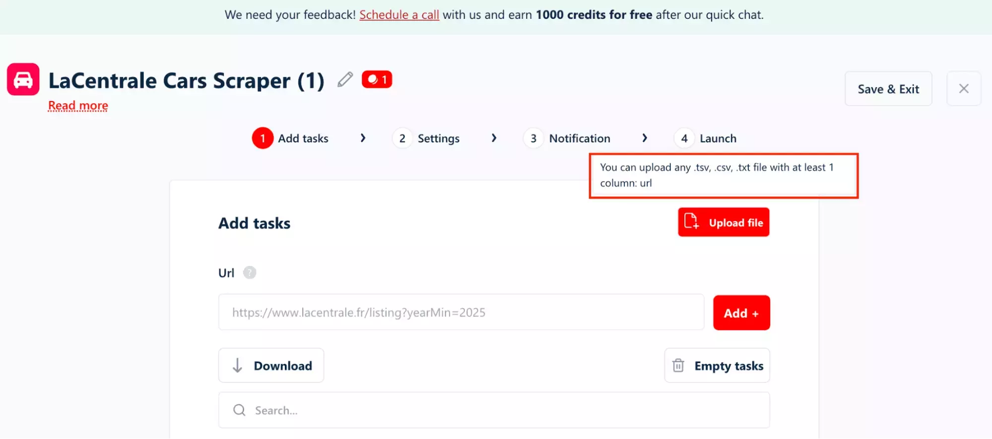 Interface d'import CSV/TXT