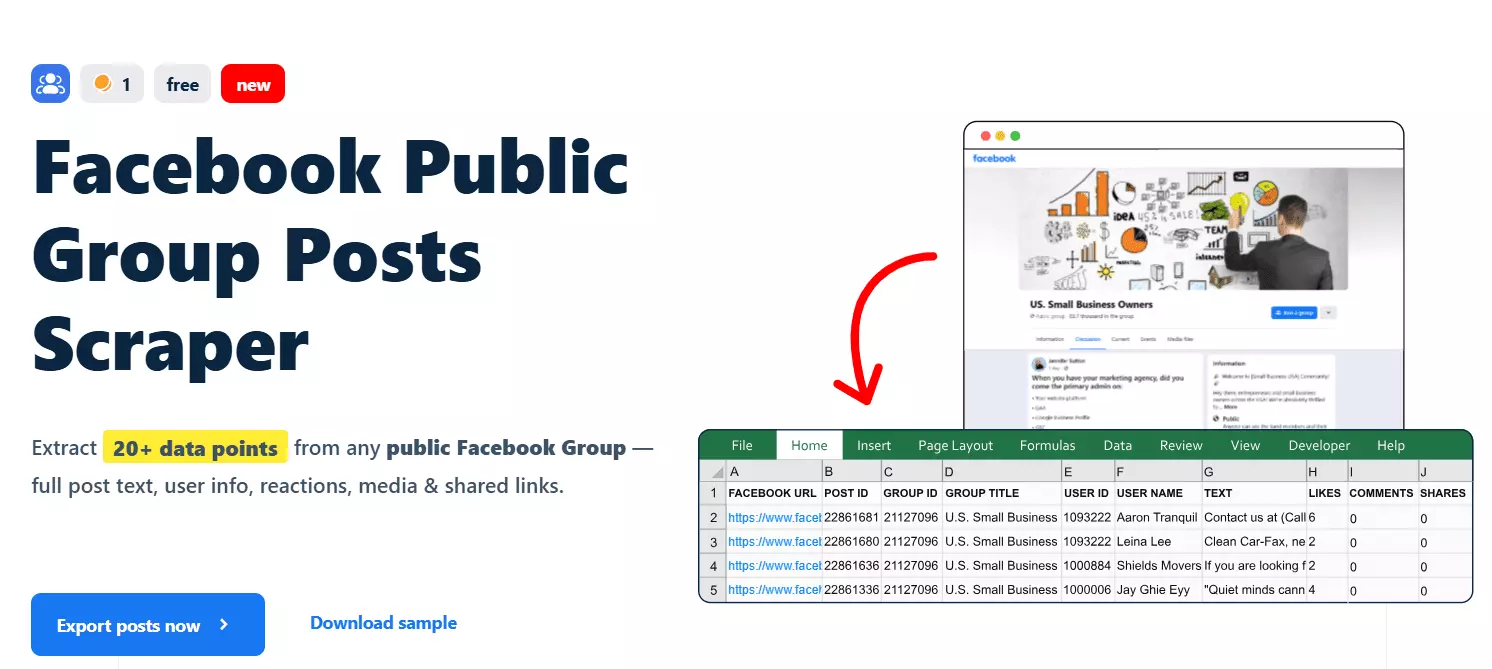 Update #1 – 5 new scrapers launched 🚀 - Facebook Public Group Posts Scraper 📘