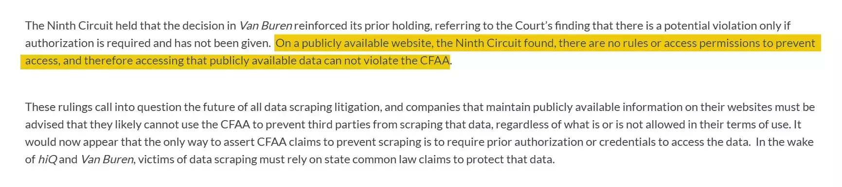 Ninth Circuit court ruling on web scraping and the CFAA