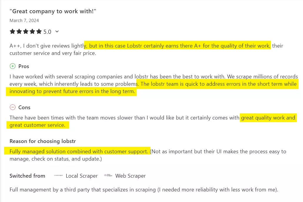 What do users say about Lobstr.io? - Customer support image5